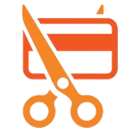 orange icon of a pair of scissors cutting a credit card